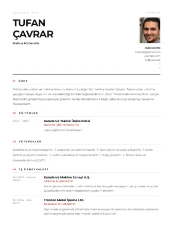 Makine Mühendisi Cv Örnekleri cv indir